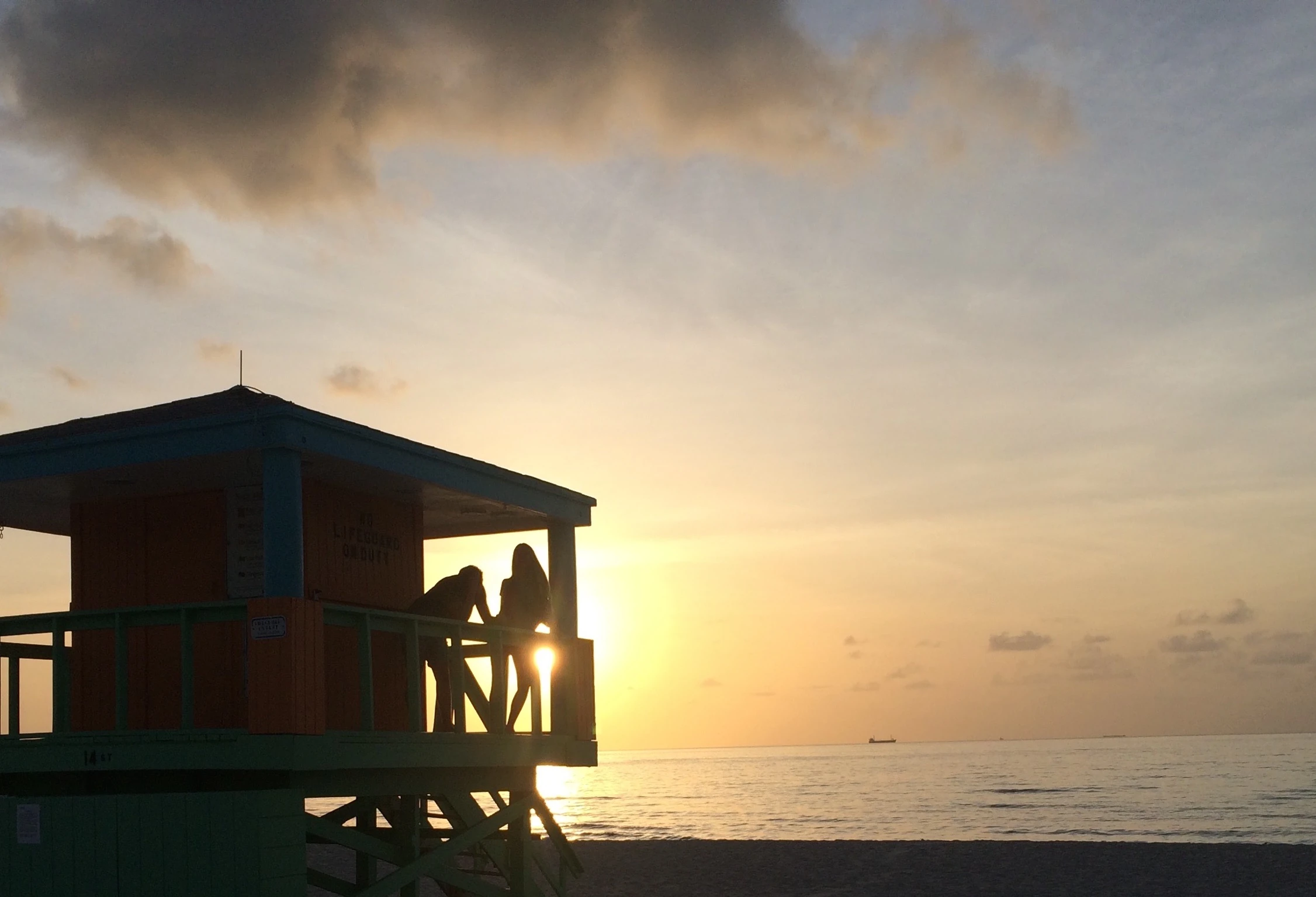 Lifeguard tower at sunset